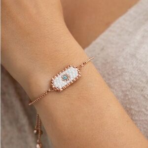 Rose Gold Evil Eye Beaded Bracelet – Adjustable Minimalist Handmade Jewelry